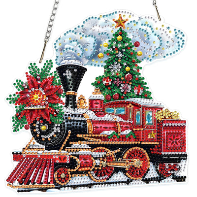 MOGTAA Christmas Diamond Art Hanging Kits for Adults Kids, Christmas Train Diamond Art Suncatchers, 5D Special Shape Diamond Painting Window Pendant Kit for Home Garden Wall Decor