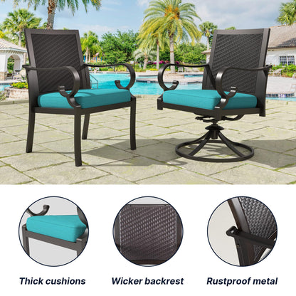 RTDTD 13 Pieces Outdoor Dining Set Patio Dining Table and Chairs Set Outdoor Furniture Set with 3 Square Metal Dining Tables with Umbrella Hole，10 Wicker Patio Chairs with Blue Cushions - WoodArtSupply