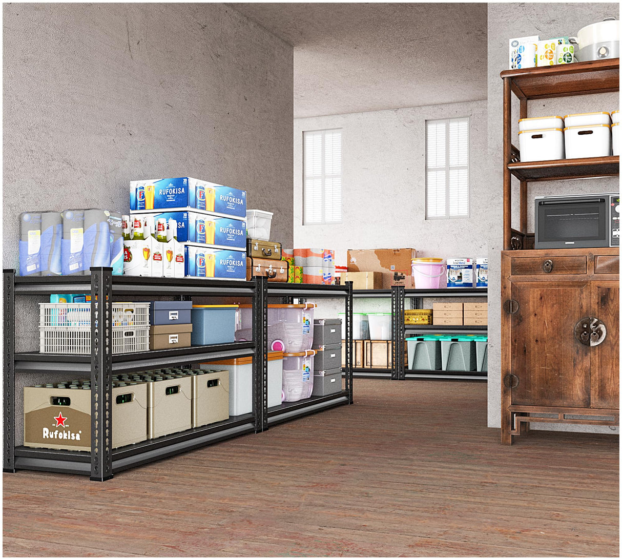 Rufokisa 3-Tier Heavy Duty Garage Shelving, 36" Metal Shelving Unit, 1320 lbs Load Capacity, Industrial Style, 40"W x 18"D x 36"H Rufokisa