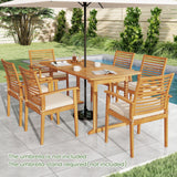 Tangkula 7 Piece Patio Acacia Wood Dining Set for 6, Patio Rectangle Table with Umbrella Hole & 6 Cushioned Armchairs, for Backyard Garden Poolside Deck, Natural Tangkula