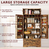 IRONCK Kitchen Pantry 72" Height, with 8 Hanging Shelves, 2 Drawers and Open Storage Cabinet, Freestanding Cupboard for Dining Room Living Room,Vintage Brown IRONCK