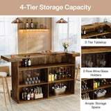 Tribesigns 4-Tier Bar Table, 70.9-Inch Large Wood Home Bar Unit with Wine Glass Holder and Black Footrest, Pub Table with Storage Shelves for Kitchen, Indoor, Brown Tribesigns