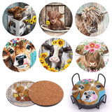 6PCS Diamond Painting Coaster with Holder, Farmhouse Cow Diamond Painting Art Coasters Kit, Highland Cattle DIY Drink Coaster with Cork Base Diamond Art Painting Coasters Kit for Adults Kids Beginners APCGSM