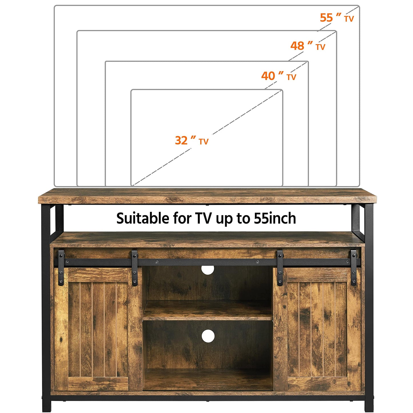 Yaheetech TV Stand, Entertainment Center with Storage Cabinets for 55 Inches TV, Barn Door TV Stand with Height Adjustable Shelves, Farmhouse TV Console for Living Room, 47 Inch