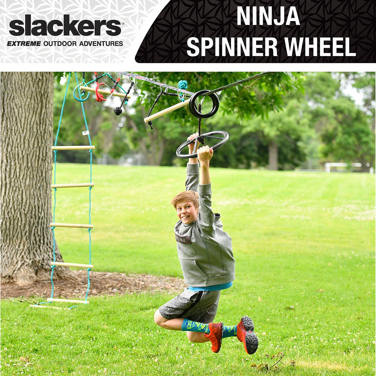 Slackers Ninja-Spinner Wheel - Outdoor Ninja Warrior Training Equipment for Kids - Easily Attaches to Your Ninjaline Obstacle Course - The Prefect Addition to Your Outdoor Play Equipment! Slackers