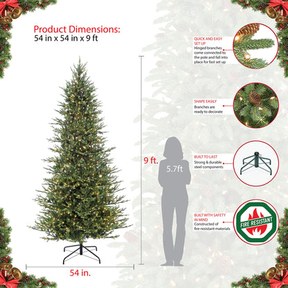 Puleo International 9 Foot Pre-Lit Slim Balsam Fir Artificial Christmas Tree with 800 Clear Lights