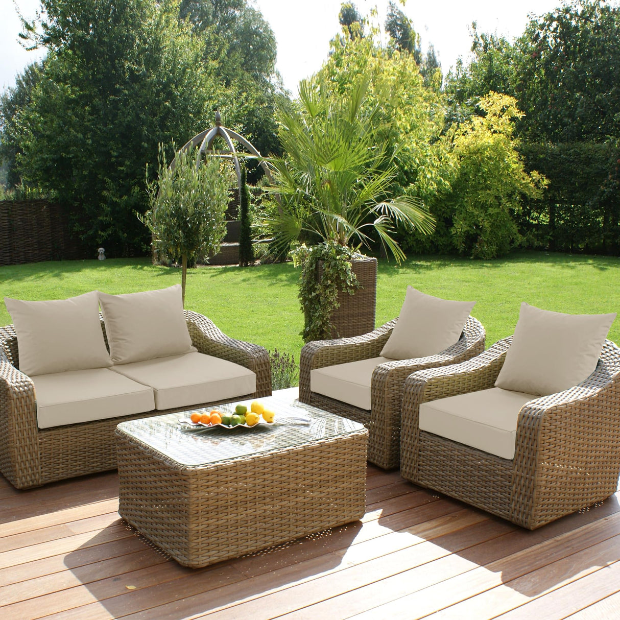Summsun Outdoor Chair Cushions Set of 4, Waterproof Backrest and Deep Seat Cushion Set for Patio Furniture, Outdoor Sofa Replacement Cushions with Removable Cover, 24 x 24 Inch, Cream Summsun