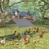 Large Metal Chicken Coop, 120" x 40" x 40" Chicken Run with Cover, Outdoor Walk in Poultry Cage, Metal Chicken Coop for Yard Farm Duck Rabbit Hen, Silver Hipicute