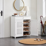 Yaheetech Shoe Cabinet, 4-Tier Shoe Storage Cabinet with Drawer & Adjustable Shelves, Wooden Shoe Rack Organizer with Louvered Doors for Entryway, Hallway, Bedroom, Closet, Living Room, White Yaheetech