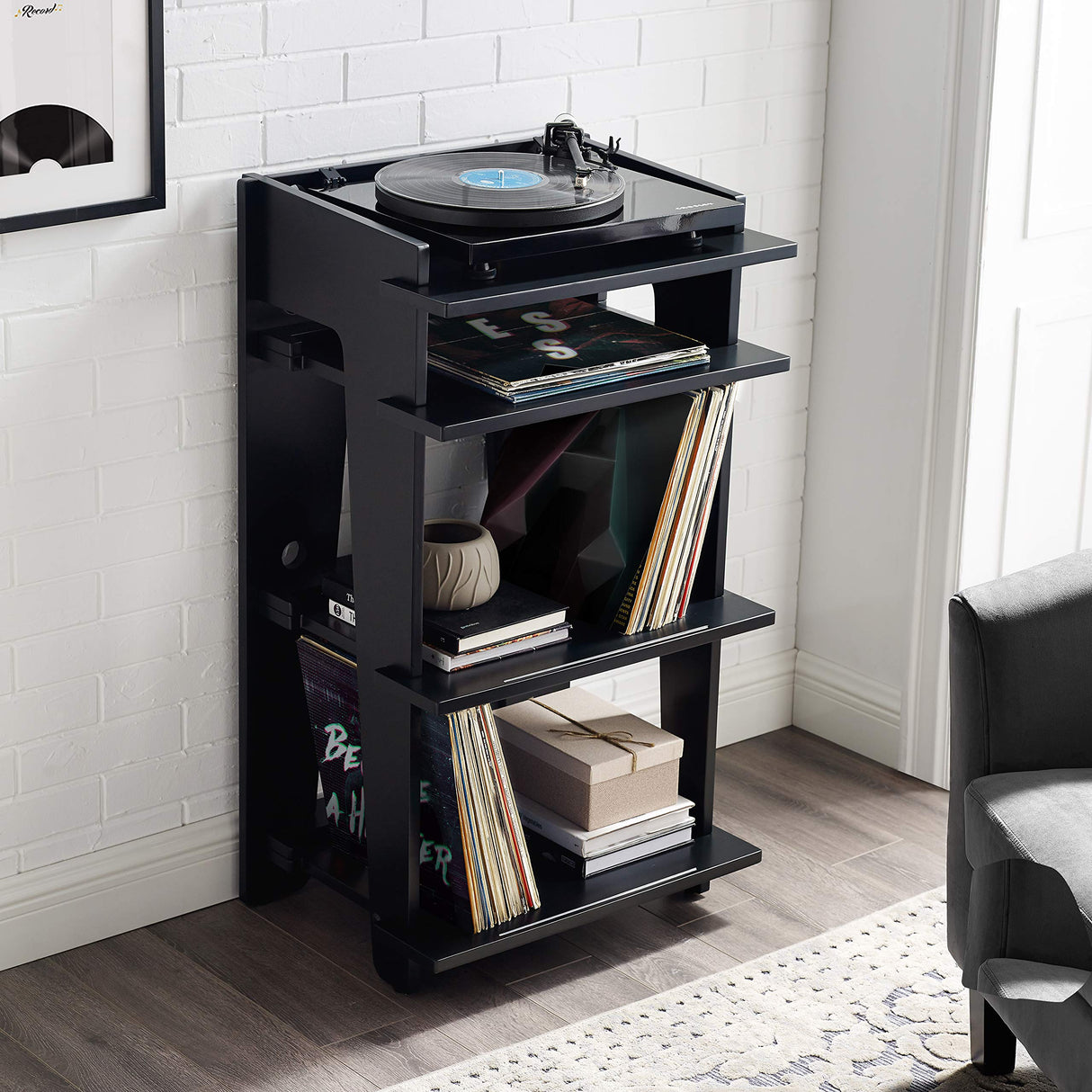 Crosley Furniture Soho Record Player Stand, Media Console with Vinyl Storage, Modern Home Organizer, Black Crosley Furniture