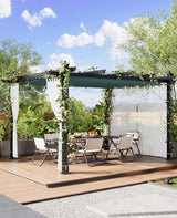 Garvee 10x13 Ft Outdoor Retractable Pergola with Canopy and Side Mesh Screen, Upgraded Gray Post Aluminum Pergola, Modern Pavilion for Backyard, Patio, Porch, Grape Trellis, Blue + White Garvee