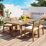 LUMISOL 5 Piece Outdoor Dining Table Set, Acacia Wood Dining Table and Chairs Set with Thick Cushions, Farmhouse Kitchen Table Set for Indoor and Outdoor, Beige LUMISOL