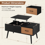 Yaheetech Lift Top Coffee Table for Living Room, Wooden Small Center Tables with Large Storage Shelf Drawer and Hidden Compartment Modern, Black Yaheetech