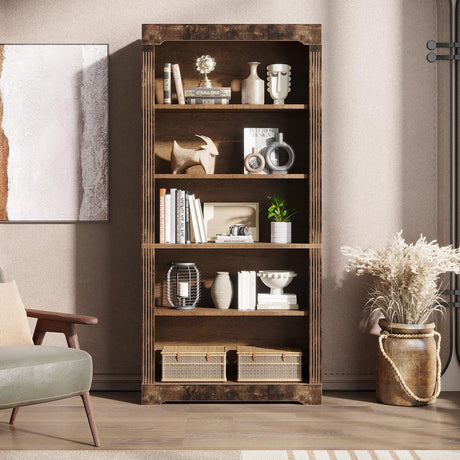 Tribesigns 70-Inch Rustic Brown 5-Tier Bookcase for Home and Office Tribesigns