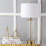 JONATHAN Y JYL2005A Collins 29" Glass LED Table Lamp Modern Contemporary Glam Bedside Desk Nightstand Lamp for Bedroom Living Room Office College Bookcase LED Bulb Included, Clear/Brass Gold JONATHAN Y
