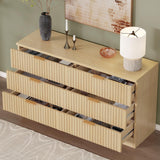 DWVO 6-Drawer Dressers, Chest of Drawers with Fluted Panel, Wide Versatile Storage Dresser Organizer for Living Room, Kitchen and Office, Natural DWVO