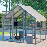 74" Large Wooden Outdoor Cat Catio Enclosure, 6×4ft Walk in Cats House Outside, Cat Shelter Kitty Cage with Sleeping Houses, Bridges, Walking Paths, 3 Doors, Weatherproof Cover Hohuqeri