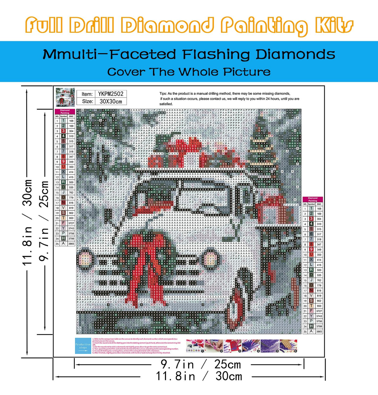 KINPLUB Christmas Truck Diamond Art Kits for Adults Beginners, Winter Truck Diamond Painting Kits for Adults, DIY Full Drill Round Gem Art Dots for Home Wall Decor 12x12 Inch KINPLUB