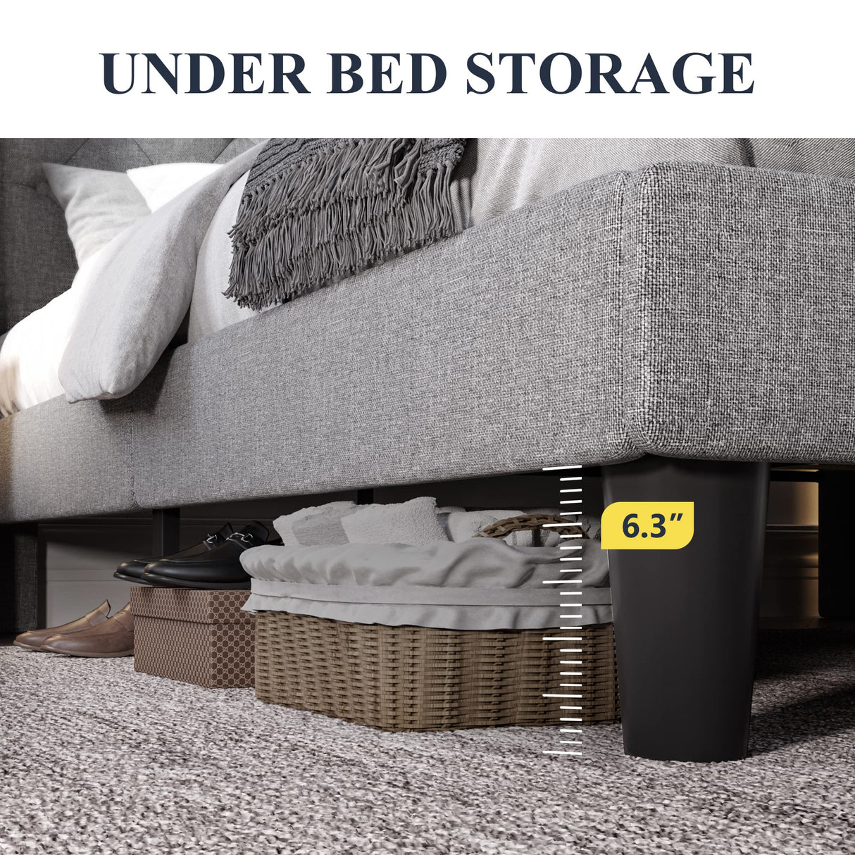 Allewie Full Size Bed Frame with Button Tufted Wingback Headboard, Modern Fabric Upholstered Platform Bed Frame with Strong Wood Slat Support, No Box Spring Needed, Easy Assembly, Light Grey Allewie