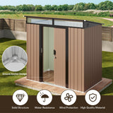 Gizoon 6'x4' Outdoor Storage Shed Metal Garden Shed with Sliding Lockable Doors, Versatile Tool Bike Shed with Transparent Panel Windows, Outdoor Storage Clearance for Backyard, Patio, Light Brown Gizoon