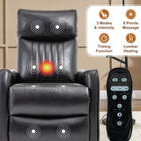 Manual Swivel Rocker Recliner Chair for Adults, Overstuffed Recliner Glider with Massage and Heat, Living Room Reclining Chair, PU Leather Black Luxlen