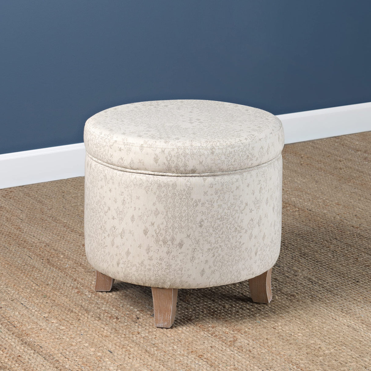 Homepop Home Decor | Upholstered Round Storage Ottoman | Ottoman with Storage for Living Room & Bedroom with Flared Legs. Linen. Large HomePop