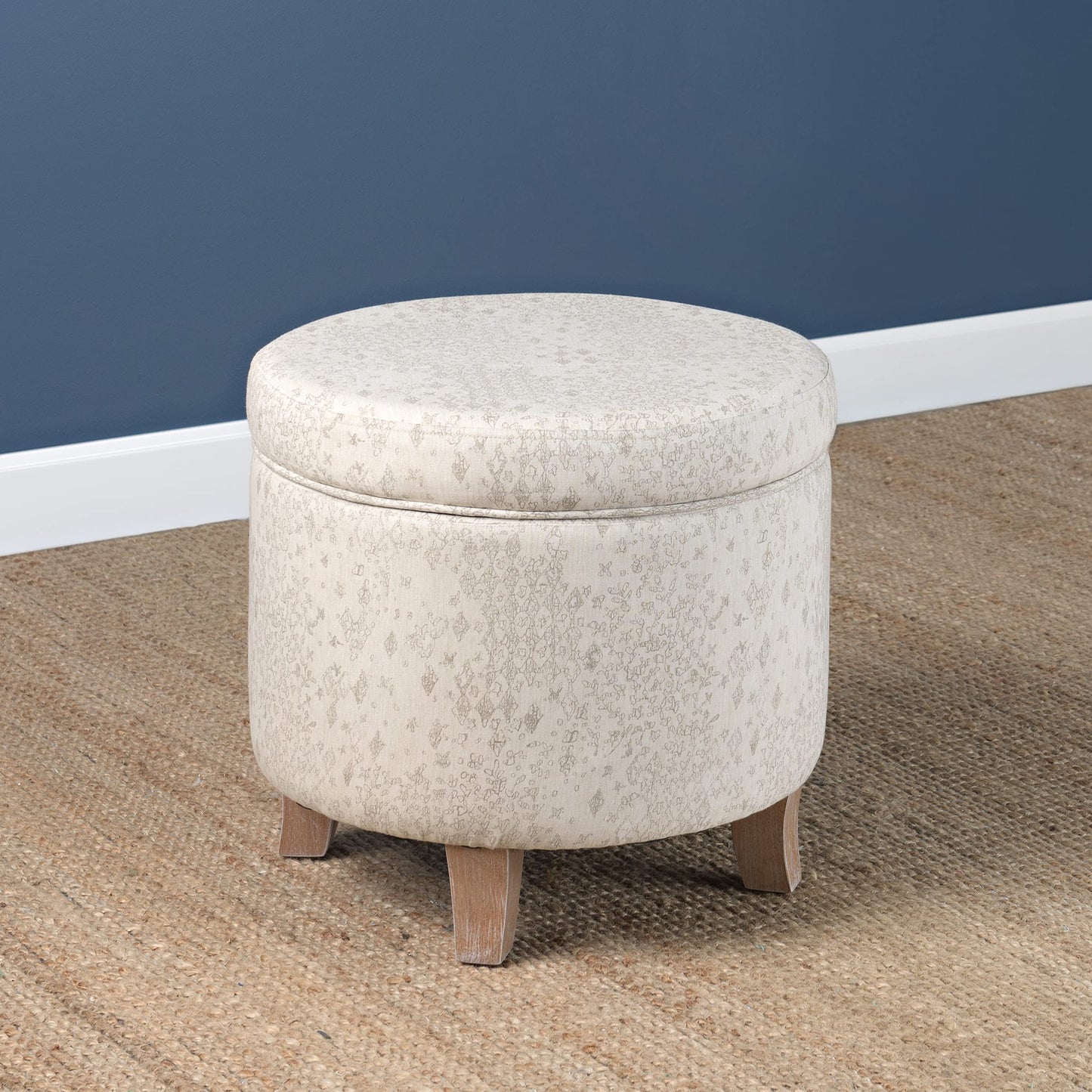 Homepop Home Decor | Upholstered Round Storage Ottoman | Ottoman with Storage for Living Room & Bedroom with Flared Legs. Linen. Large