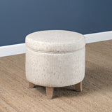Homepop Home Decor | Upholstered Round Storage Ottoman | Ottoman with Storage for Living Room & Bedroom with Flared Legs. Linen. Large HomePop