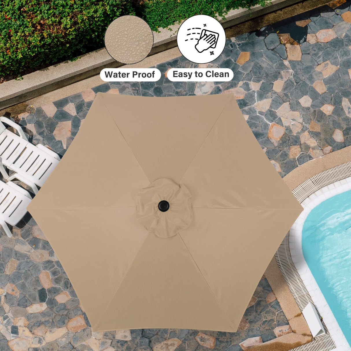 Simple Deluxe 7.5ft Patio Umbrella Outdoor Table Market Yard Umbrella with Push Button Tilt/Crank, 6 Sturdy Ribs for Garden, Deck, Backyard, Pool, Tan Simple Deluxe
