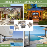 ALAULM 8 Pieces Metal Patio Furniture Set with Propane Fire Pit Table Metal Outdoor Furniture w/55000 BTU Fire Pit Patio Sectional Sofas w/5.1'' Sponge Cushions for Patio, Backyard, Poolside- Sand ALAULM