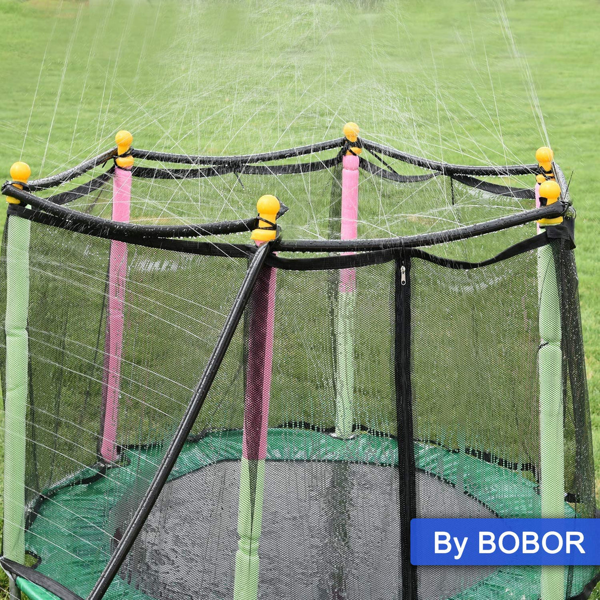 Bobor Trampoline Sprinkler for Kids, Outdoor Backyard Water Park Fun Summer Outdoor Water Sprinkler Toys for Boys Girls (Black, 39ft) BOBOR