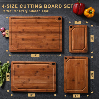 Hiware Extra Large Wood Cutting Boards - Heavy Duty Bamboo Cutting Boards for Kitchen Meal Prep & Serving, Cutting Board with Juice Groove, Thick Wooden Chopping Board, Pre Oiled, Set of 4