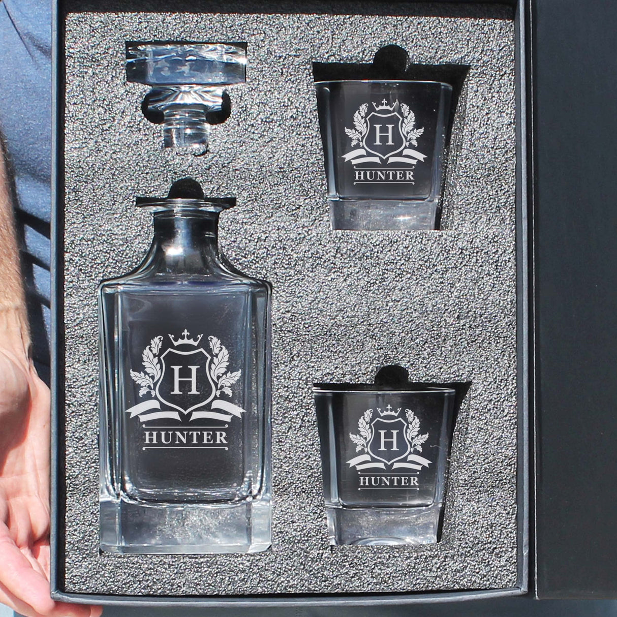 The Wedding Party Store, Personalized Whiskey Decanter and Glasses Set - Custom Monogrammed with Cavalier Design The Wedding Party Store