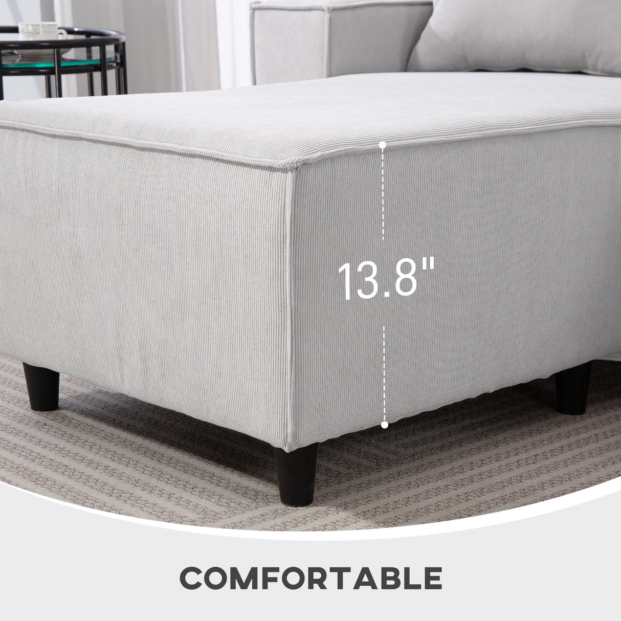 HOMCOM 95" Sectional Sofa with Reversible Chaise Lounge, L-Shaped Corner Sofa with Corduroy Fabric, Pocket Spring, 2 Pillows, Wide Arm, Thick Padded, 3 Seat Couch for Living Room, Light Gray HOMCOM