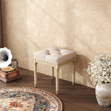 Yusong Vanity Stool Upholstered Bench Seat for Makeup Room, Vintage Small Bedroom Bench Dining Bench with Tufted Fabric for Living Room, Piano Stool with Rustic Wood, Easy Assemble,Beige Yusong