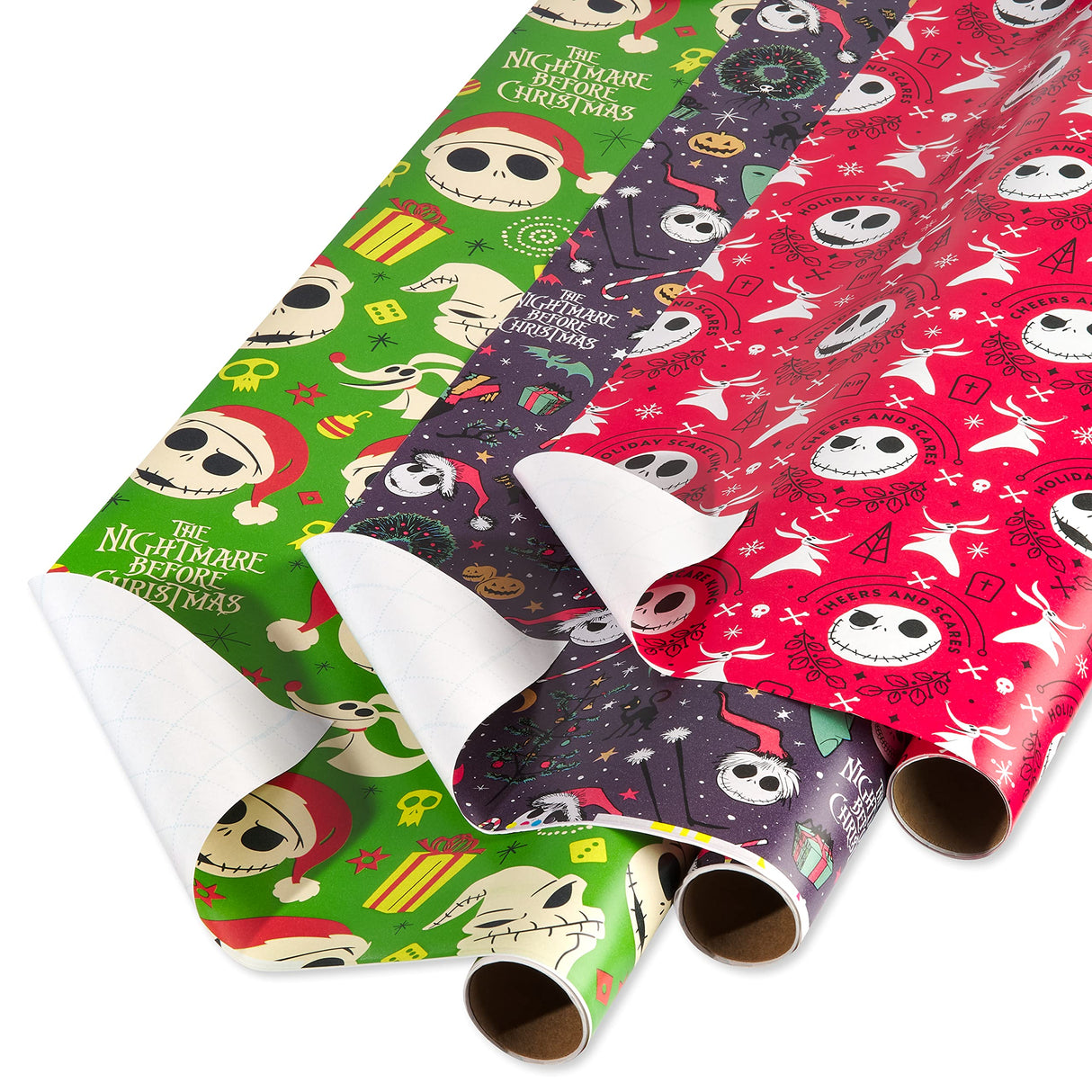 American Greetings 105 sq. ft. The Nightmare Before Christmas Christmas Wrapping Paper Bundle with Cut Lines, Jack Skellington and Zero (3 Rolls 30in. x 14 ft.) American Greetings