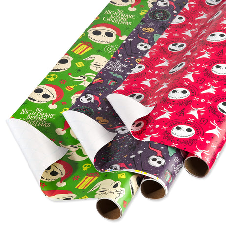 American Greetings 105 sq. ft. The Nightmare Before Christmas Christmas Wrapping Paper Bundle with Cut Lines, Jack Skellington and Zero (3 Rolls 30in. x 14 ft.) American Greetings