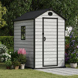 EHHLY 4.4x6 FT Resin Outdoor Storage Shed Large, 230 Cuft Garden Tool Sheds & Outdoor Storage Plastic Shed with Floor, 7FT Tall Backyard Outside Lawn Mower Storage Shed with Side Window, Cemented Grey EHHLY