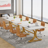 Tribesigns 10.5FT Conference Table, Modern Meeting Table for 8-10 People, Rectangle Seminar Boardroom Table for Office Conference Room with Stylish Legs (2, White + Gold) Tribesigns