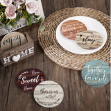 Queekay Housewarming Gifts for Home Decoration Wooden Heart Coasters for Drinks 6 Set Farmhouse Coasters with Holder Funny for Family Coffee Table Protection, 4''(Classic Farmhouse) Queekay