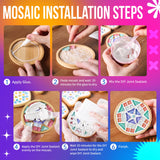 Joyclub 4 Sets DIY Glass Mosaic Tiles for Crafts Mosaic Kits for Adults and Kids with Wooden Coasters for Drinks Tray Creative Handmade Making Supplies Home Decor Art Christmas Gifts Joyclub