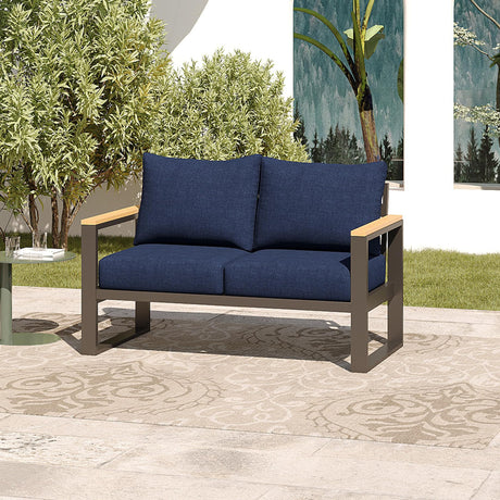 Sundale Outdoor Patio Furniture Aluminum Loveseat, All-Weather Outdoor Metal Sofa Couch with 6” Olefin Cushion & Dark Grey Frame, Outdoor Seating for Garden Deck Porch(Navy Blue) Sundale Outdoor