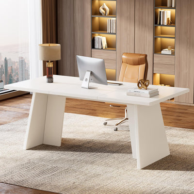 Tribesigns White Executive Desk, 63" Large Office Computer Conference Meeting Table with Wooden Robust Pedestal, Simple Modern Workstation Business Furniture for Home Office