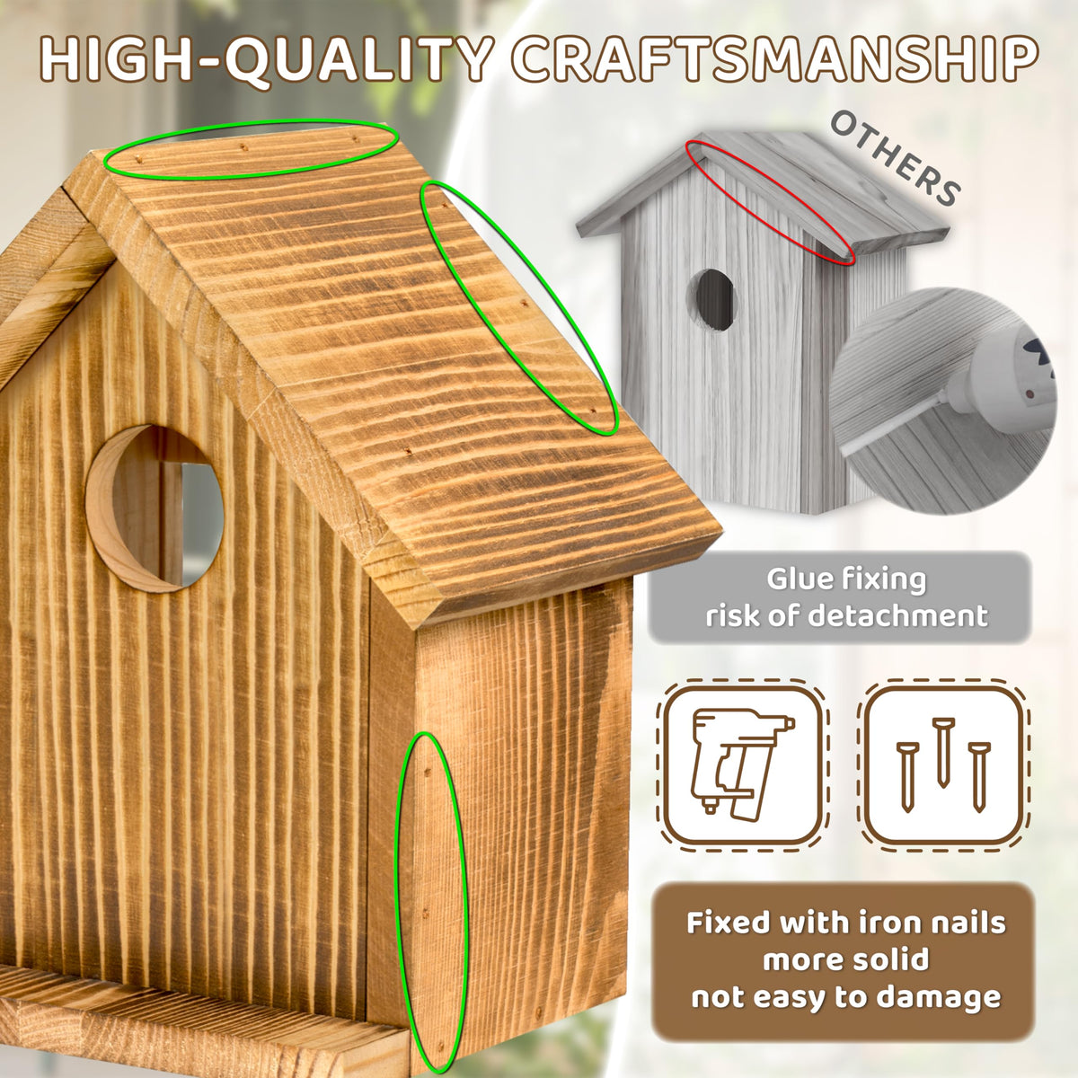 Window Bird Houses for Outside with 2 Powerful Hooks, Clear Window Bird House for Viewing Inside, Hanging Wooden Birdhouses to Paint for Outdoors, Bird Nesting Box for Bluebird Finch Chickadee ANSTEEP