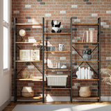 IRONCK Bookcases and Bookshelves Triple Wide 5 Tiers Industrial Bookshelf, Large Etagere Bookshelf Open Display Shelves with Metal Frame for Living Room Bedroom Home Office IRONCK