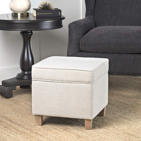 Homepop Home Decor | K7342-F2067 | Classic Square Storage Ottoman with Lift Off Lid | Ottoman with Storage for Living Room & Bedroom, Cream Woven HomePop