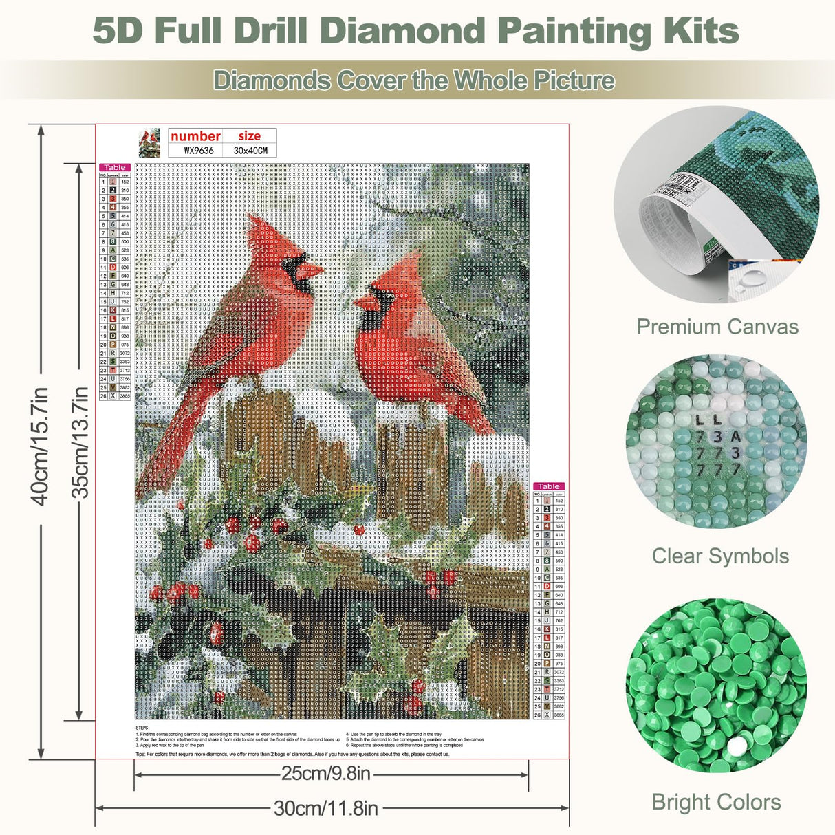 MEIYUDA Winter Cardinal Christmas Diamond Art Kits, 5D Cardinal Birds Full Drill Diamond Paintings for Adults, DIY Christmas Diamond Art Crafts for Home Walls Decoration or Presents 12x16inch MEIYUDA