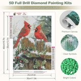 MEIYUDA Winter Cardinal Christmas Diamond Art Kits, 5D Cardinal Birds Full Drill Diamond Paintings for Adults, DIY Christmas Diamond Art Crafts for Home Walls Decoration or Presents 12x16inch MEIYUDA