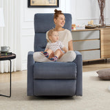 360° Swivel Rocking Chair for Nursery, Manual Glider Chair Nursing Chair with Side Pockets, Polyester Glider for Living Room, Heavy Duty Motion Mechanism, Blue Gray Luxlen