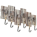 MyGift 6 Hook Wall Mounted Torched Wood Entryway Coat and Hat Rack, Decorative Nautical Style Rustic Rope Metal Hanging Storage Hooks on Offset Wooden Planks MyGift